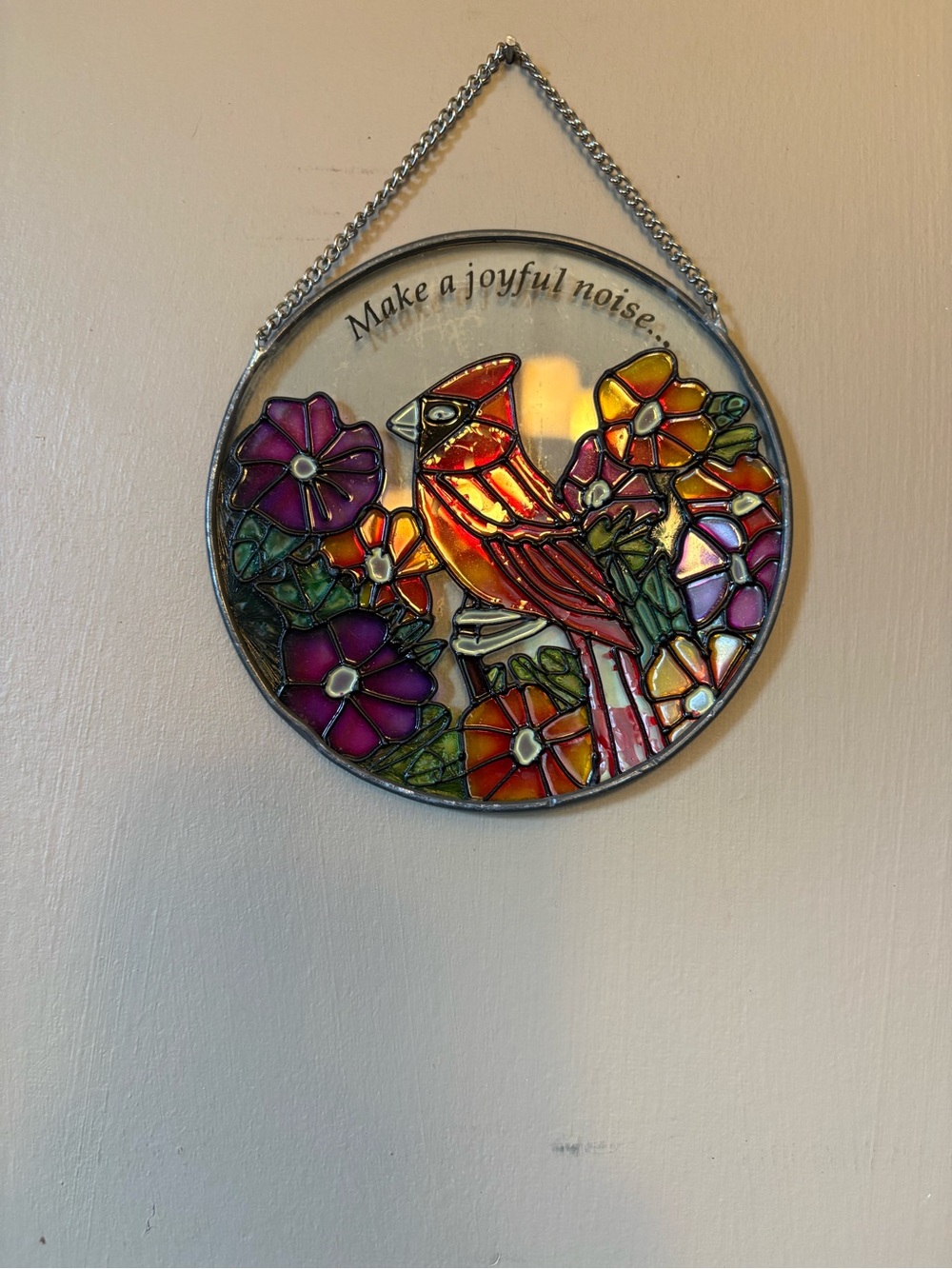 Stained Glass Cardinal Suncatcher - Multicolor Home Art 4.5”x4.5”